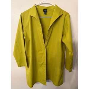 Eileen‎ Fisher Lime Green Collared Button Front Long Sleeve Tunic Shirt M